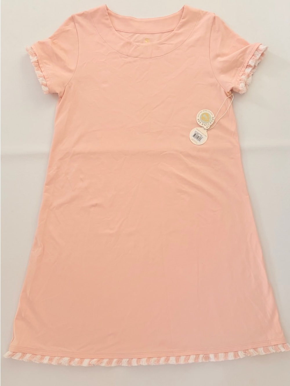 Spartina 449 Dress Island Fringe Dress Women’s Short Sleeve Pale Blush Large - Picture 6 of 15